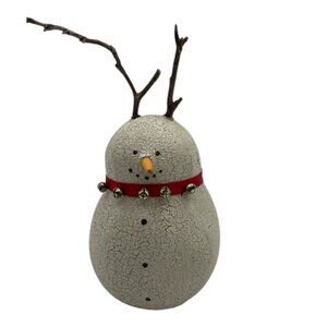 Natalie Silitch Handmade Crackle Canvas Snowman Bells & Red Collar 5" Folk Art